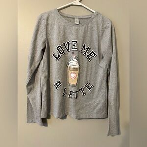 Gray Long Sleeve Shirt with Love Me A Latte Design